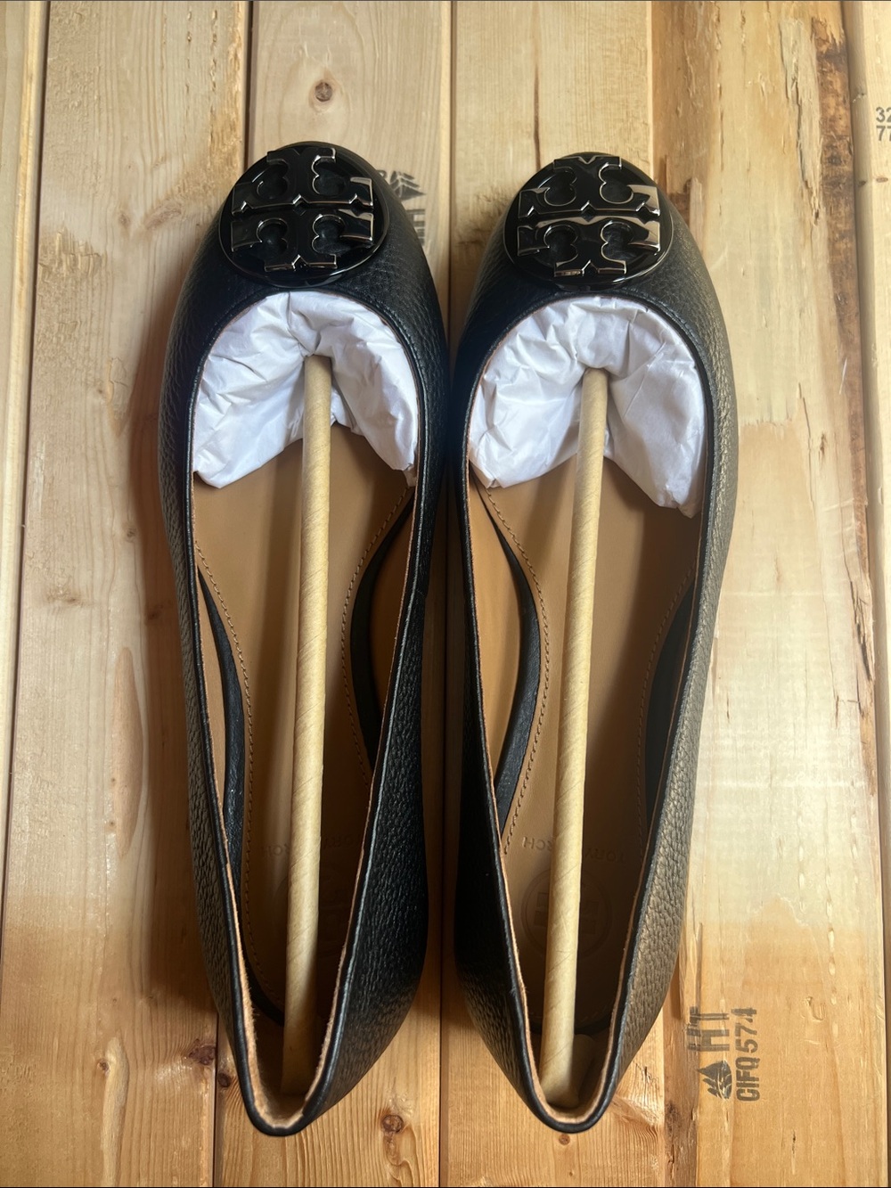 Tory Burch Black Leather Ballet Flats